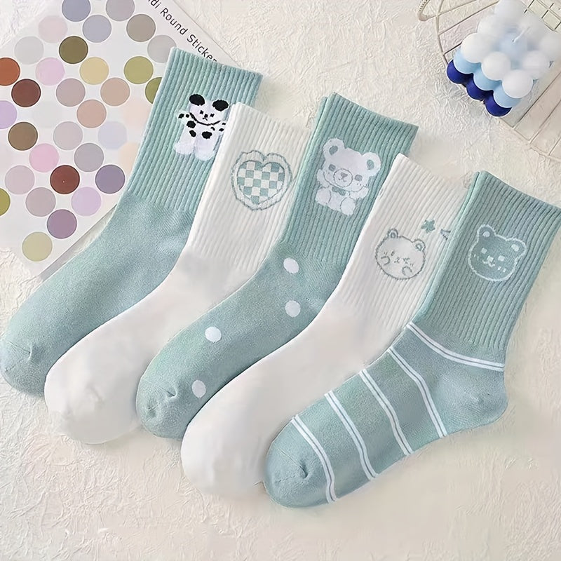 5 Pairs Cute Bear Print Socks for Women