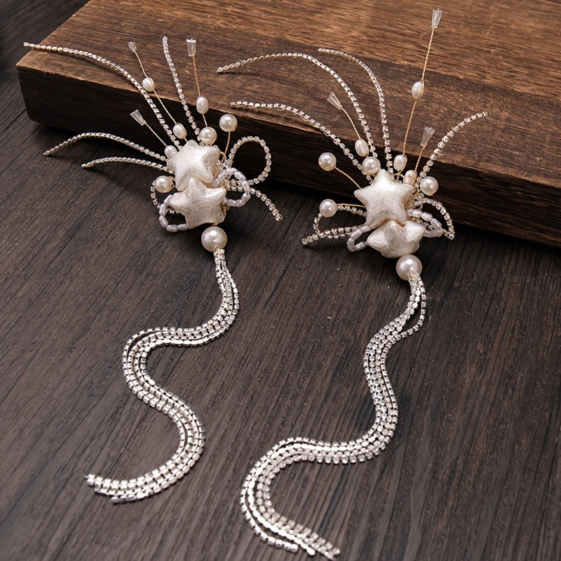 Tassel Faux Pearl Hair Clips 2pcs 1pair Headwear Bridal Party Styling
