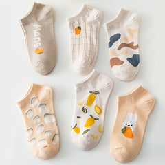 6 Pairs Cartoon Print Short Socks Women's Ankle Socks Stocking & Hosiery