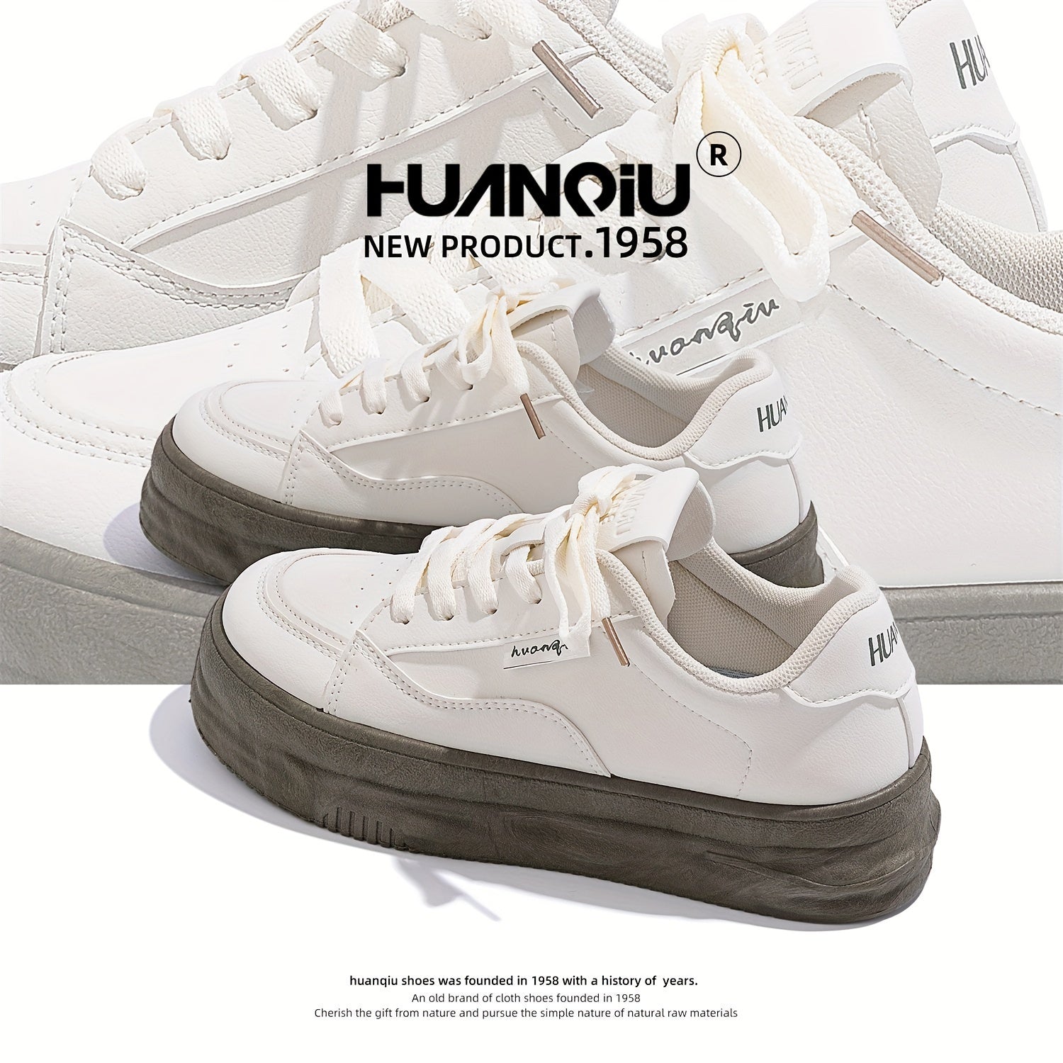 HUANQIU Women's Lace up Comfy Non slip Skate Shoes Lightweight Flatform Shoes