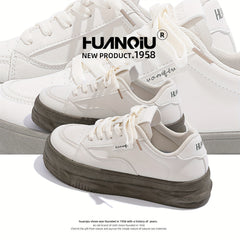 HUANQIU Women's Lace up Comfy Non slip Skate Shoes Lightweight Flatform Shoes