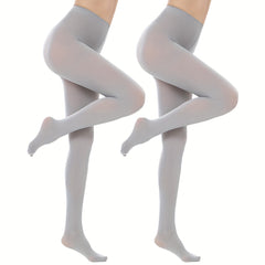 2 Pack Solid Opaque Pantyhose Slim Stretch Tights Women's Stockings