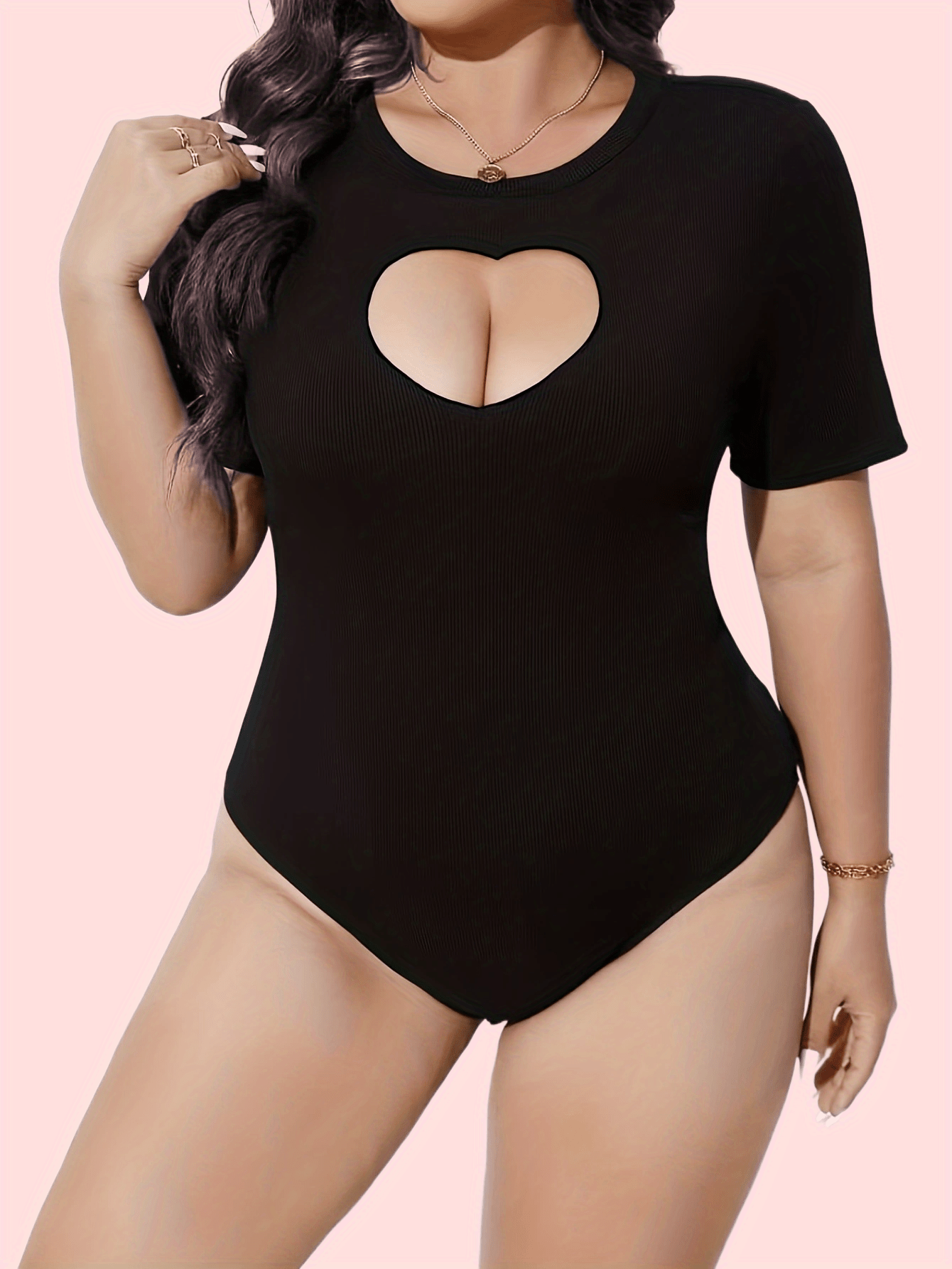 Heart Shape Hole Bodysuit Sexy Slim Crew Neck Summer Bodysuit Women's Clothing