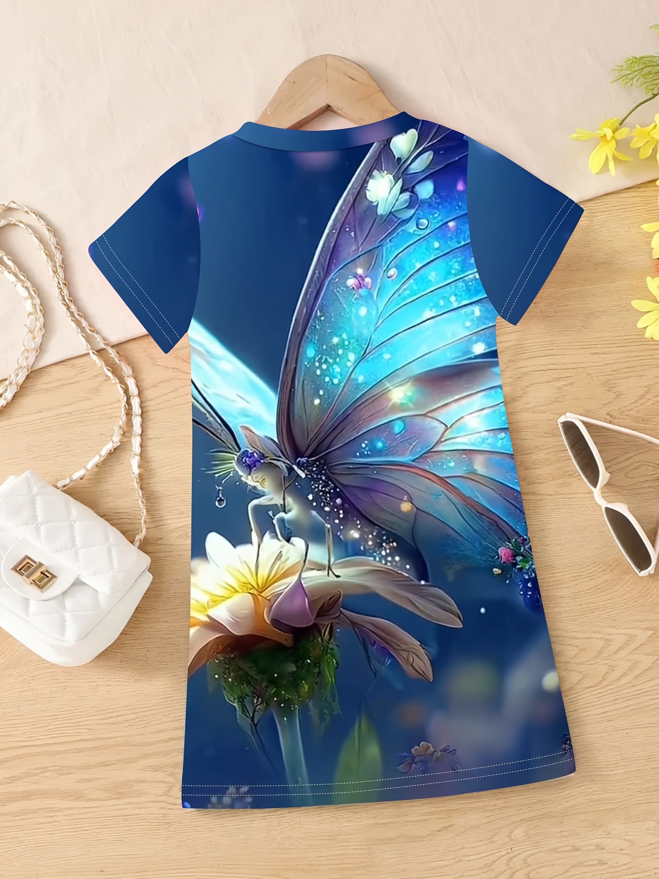 Butterfly Graphic Short Sleeve Dress for Girls