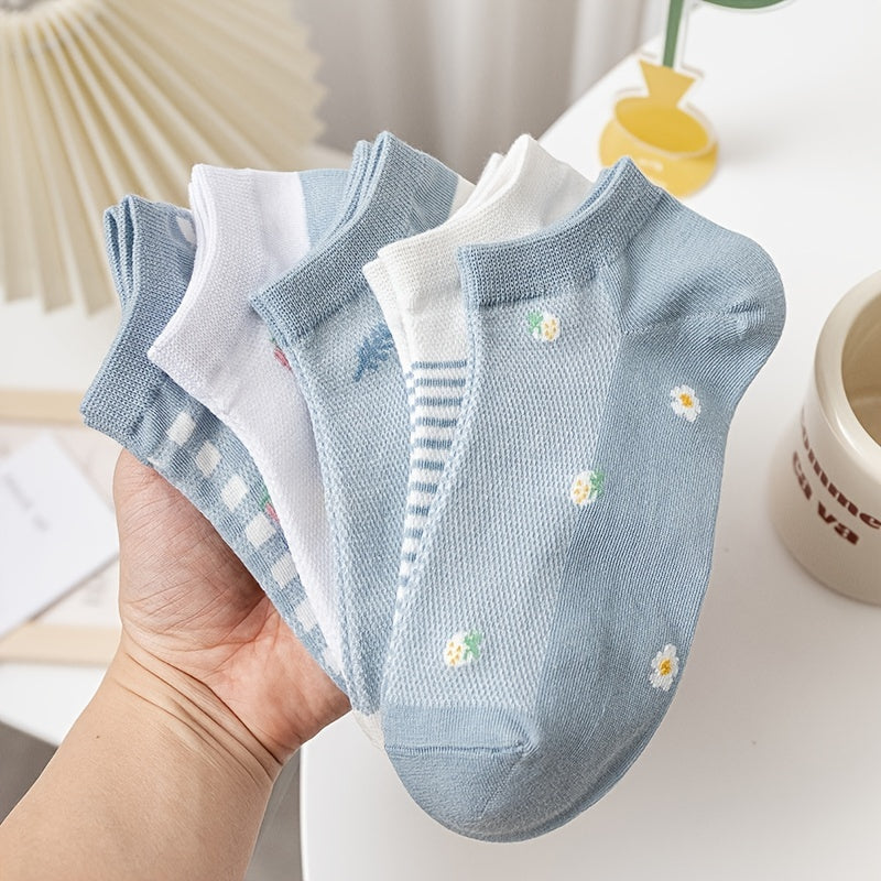 5 Pairs Floral Pattern Ankle Socks Pack Women's Stockings