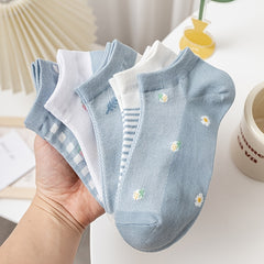 5 Pairs Floral Pattern Ankle Socks Pack Women's Stockings