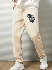 Skull & Skateboard Print Sports Pants - Drawstring Joggers
