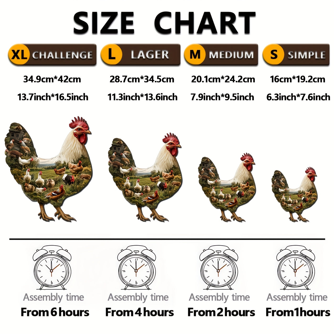 Wooden Puzzle Farm Chicken Trio Vibrant Mixed Colors Brain Stimulation Focus