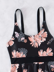 Floral Print Scoop Neck Tankini Set Pink 2 Piece Swimsuit