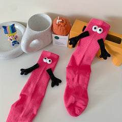 Funny Cartoon Eyes Decor Socks & Hand In Hand Women's Stockings