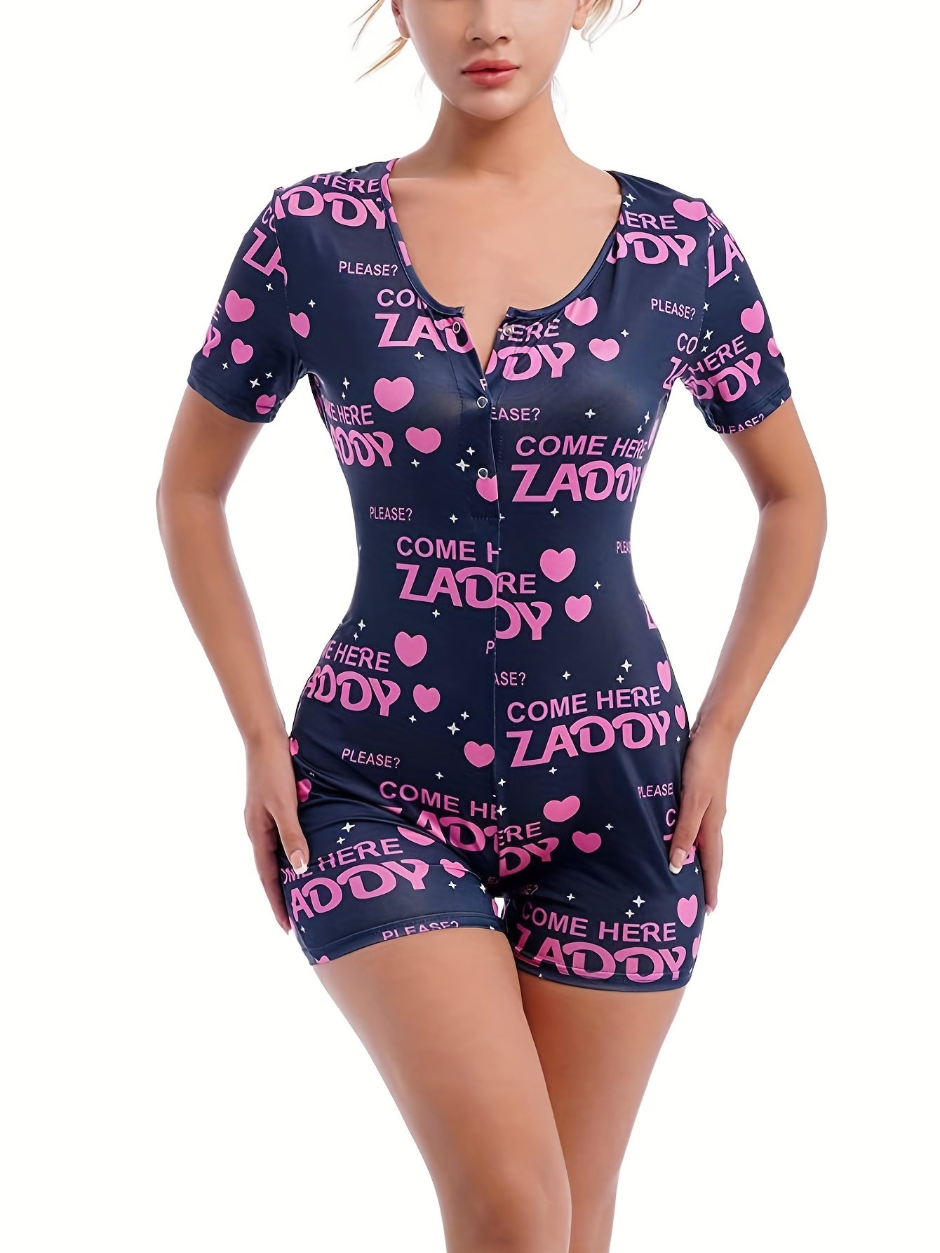Letter Print Lounge Romper Crew Neck Short Sleeve Romper