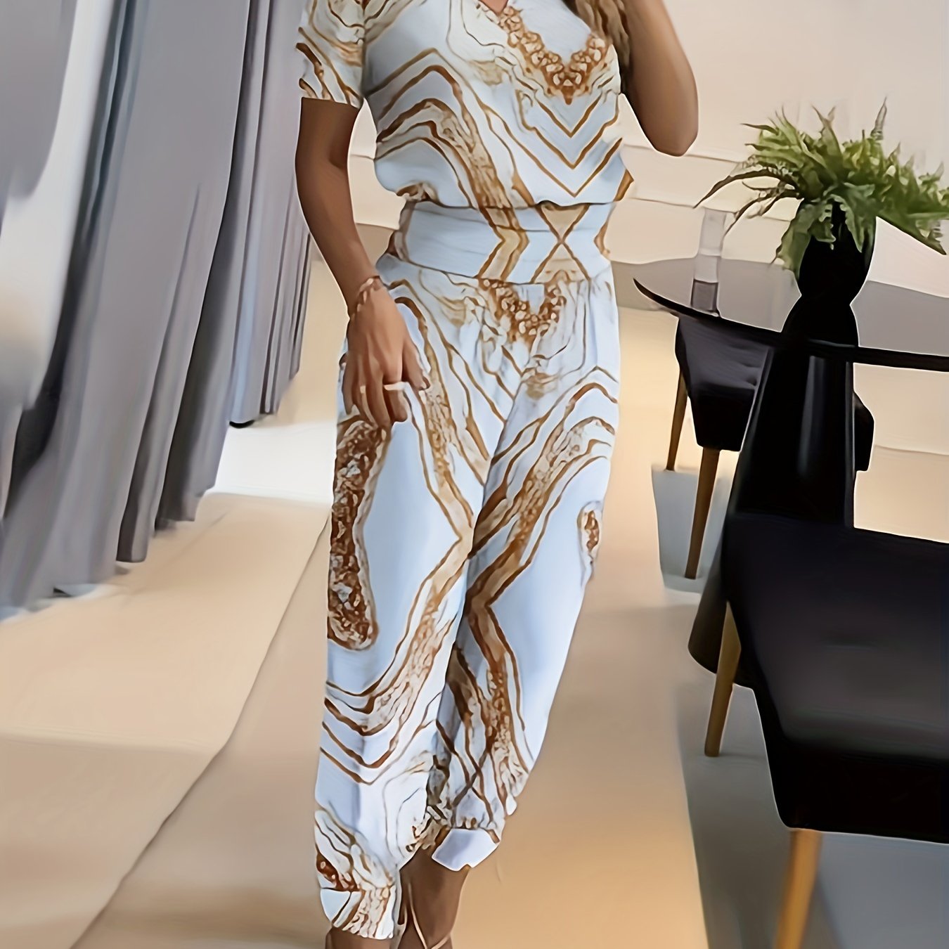 Glitter Marble Print Top & Pants Set