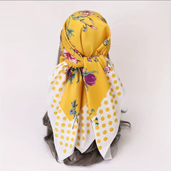Flower Dotted Print Bandana Silk Scarf for Women