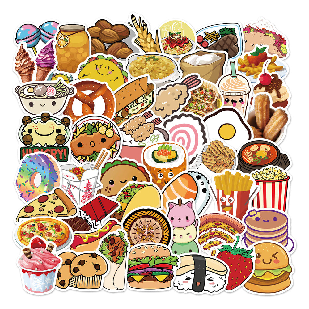 50pcs Cartoon Food Hand Account Stickers - Waterproof Graffiti Stickers