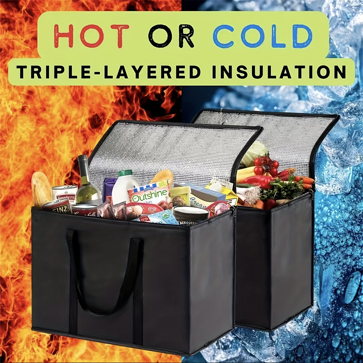 XL Insulated Bag Keeps Food Hot & Cold Reusable Grocery Tote Soft Cooler