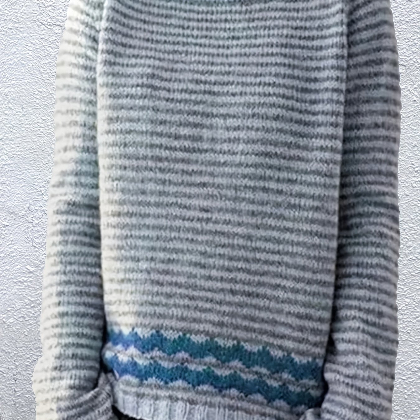 Striped Crew Neck Pullover Sweater Long Sleeve Casual Fall Winter Women's Clothi