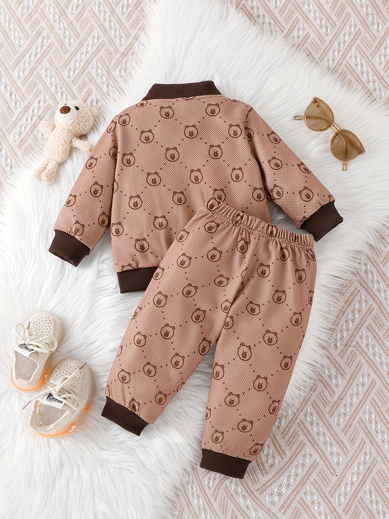 Baby Bear Print Sweatshirt Top & Athletic Trousers Set