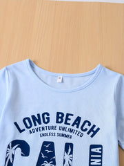 Boys Long Beach CA Casual Outfit T-shirt & Shorts Vacation Beach Kids Summer Set
