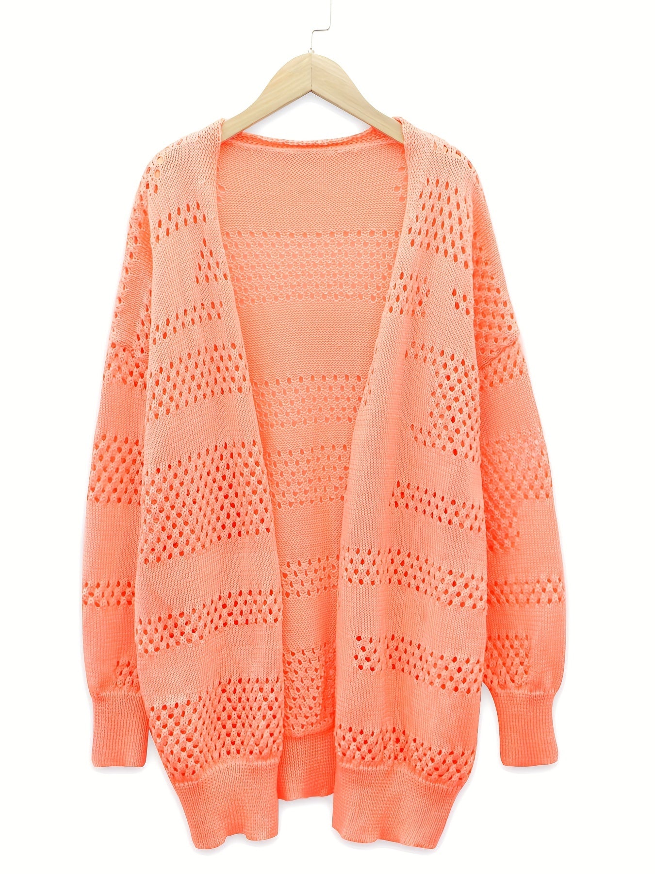 Casual Cardigan Women's Plus Solid Hollow Out Long Sleeve