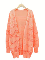 Casual Cardigan Women's Plus Solid Hollow Out Long Sleeve