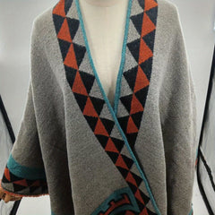 Boho Geometric Jacquard Shawl Tassel Wrap Windproof Cape