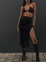 Women's High Waist Skirt with Drawstring