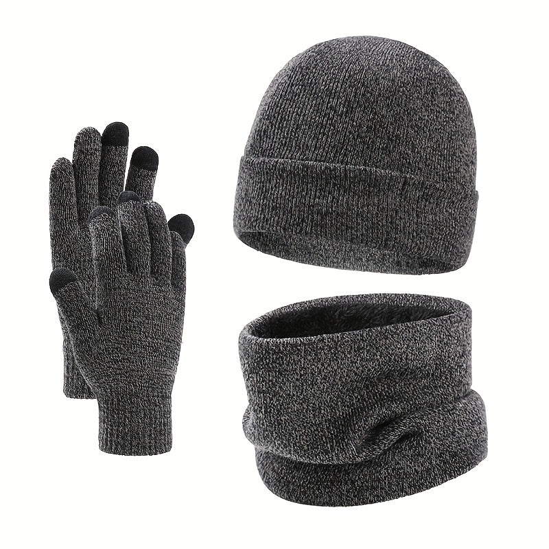 Winter Hat Gloves Scarf Set Plush Fleece Wool Cap