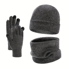 Winter Hat Gloves Scarf Set Plush Fleece Wool Cap