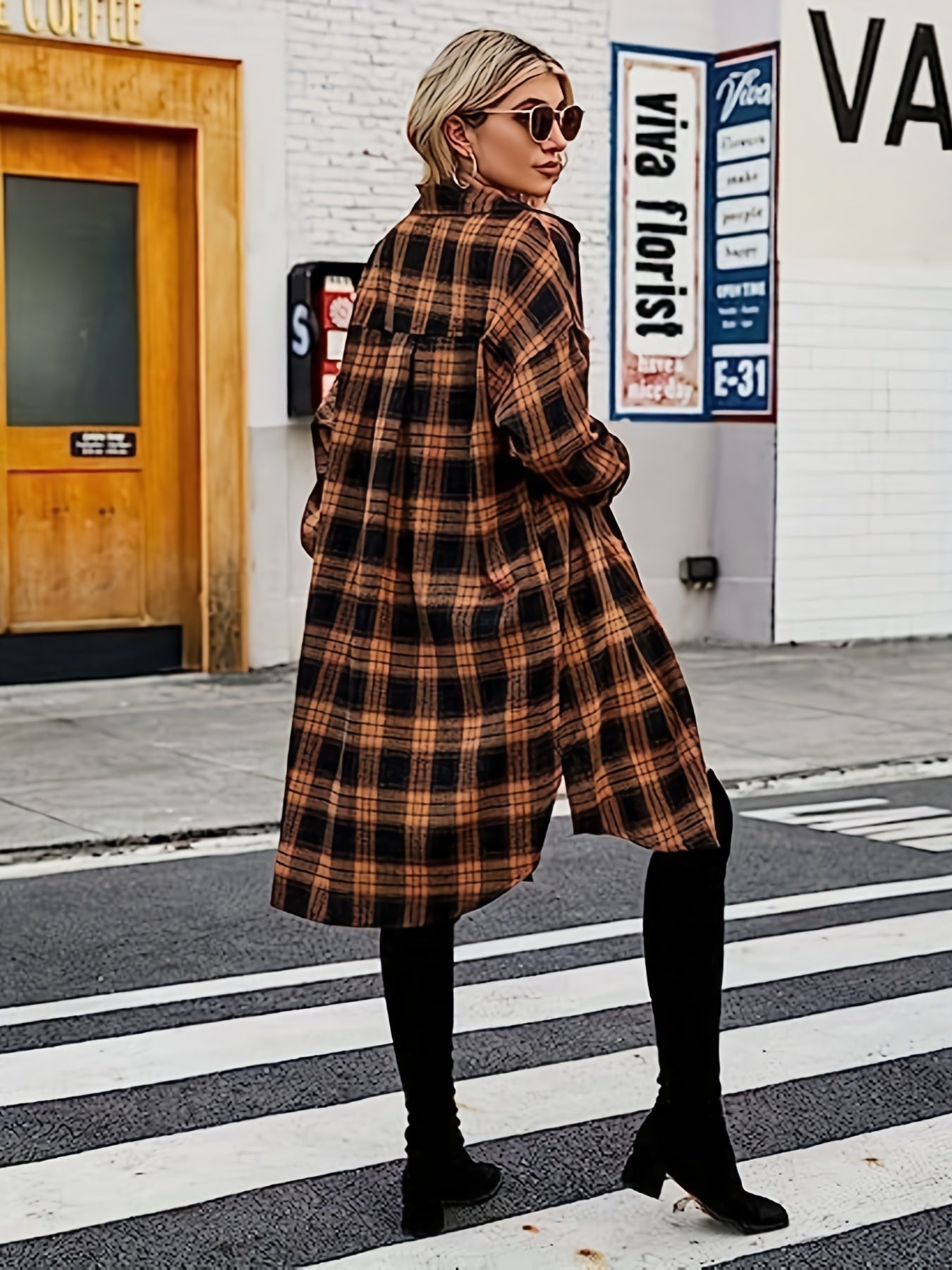 Plaid Print Button Up Long Sleeve Shacket