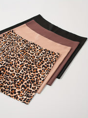 4pcs Leopard & Solid Boyshort Panties Soft & Comfortable Stretch Panties