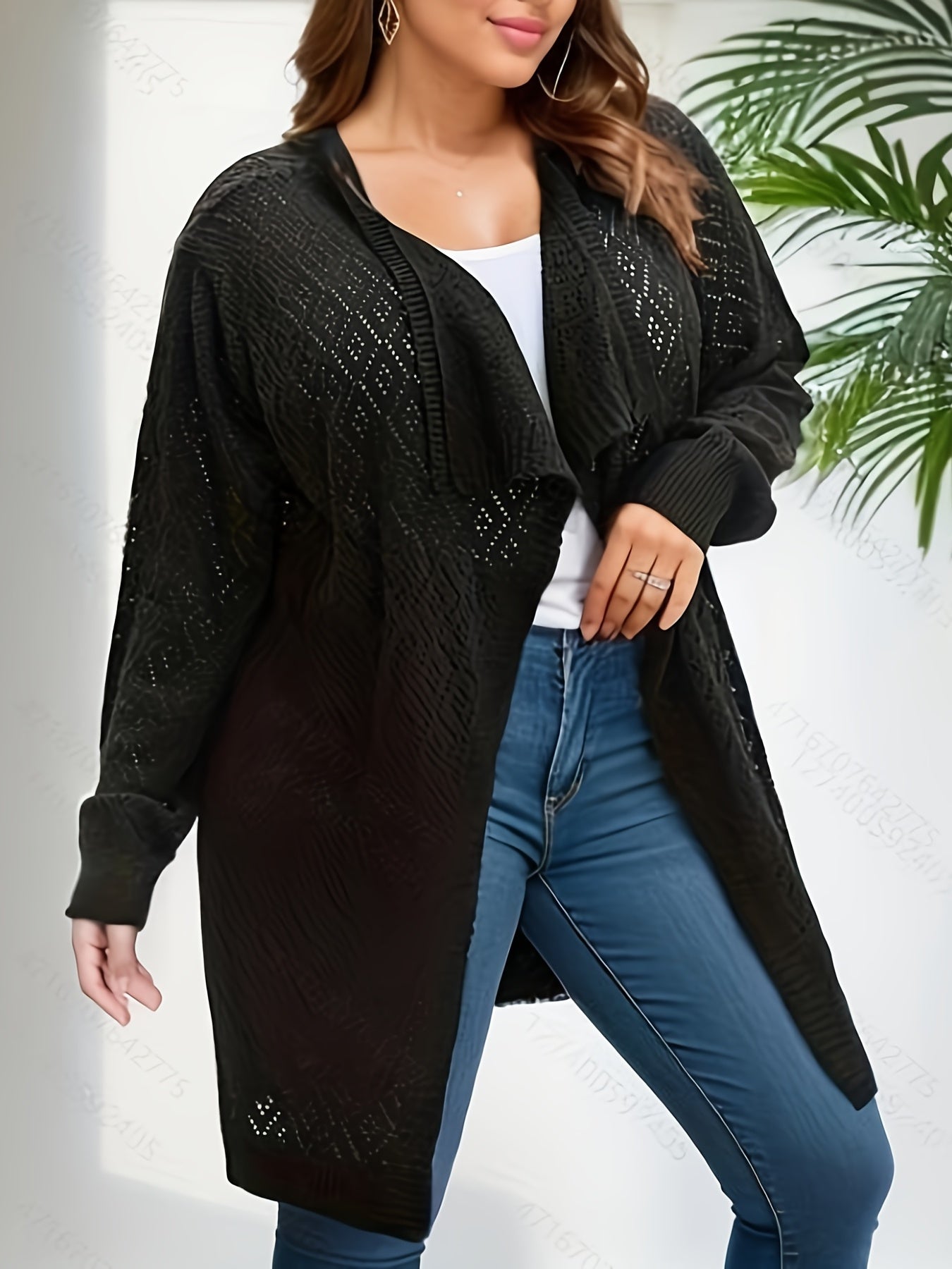 Solid Knit Top Open Front Long Sleeve Cardigan