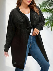 Solid Knit Top Open Front Long Sleeve Cardigan