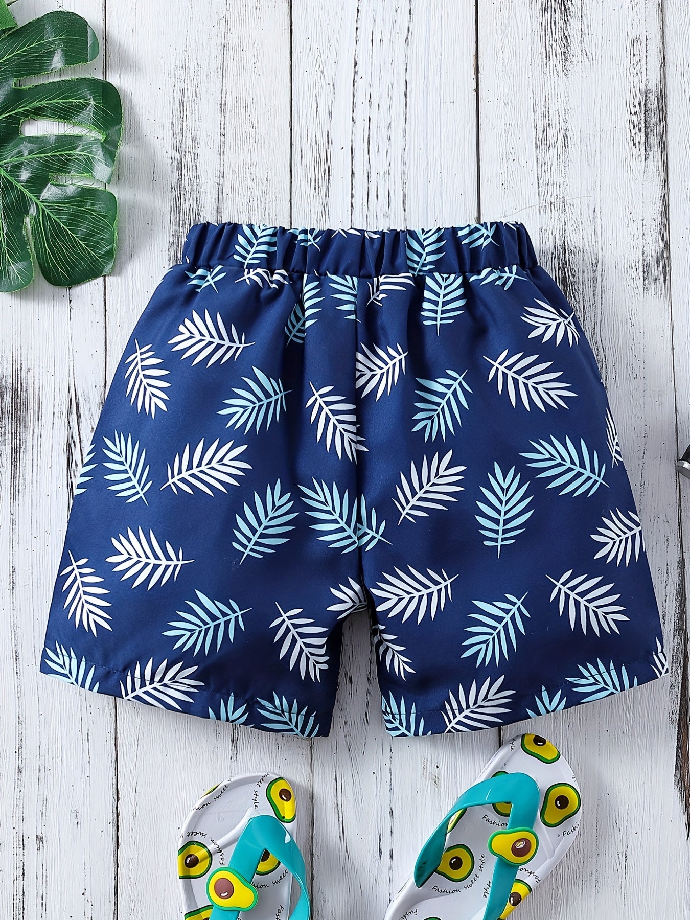 Boys Leaf Print Shorts for Vacation Beach Kids Summer Clothes