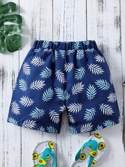 Boys Leaf Print Shorts for Vacation Beach Kids Summer Clothes