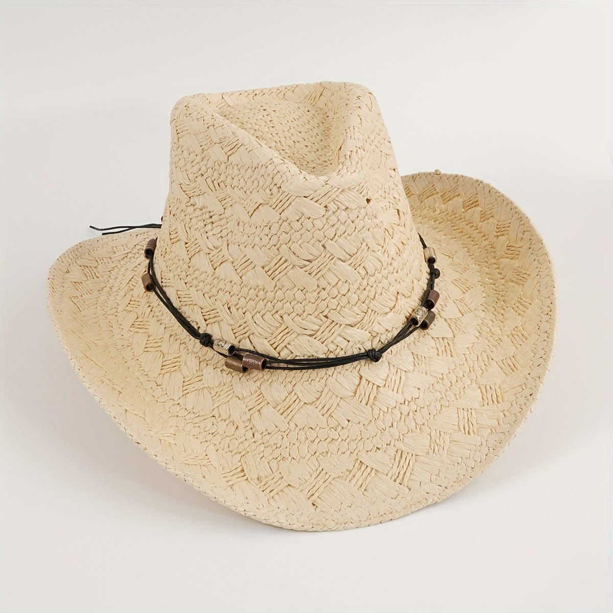 Beige Western Cowboy Hat Wide Brim Straw Sun Hats Outdoor Travel Beach Cap