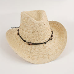 Beige Western Cowboy Hat Wide Brim Straw Sun Hats Outdoor Travel Beach Cap