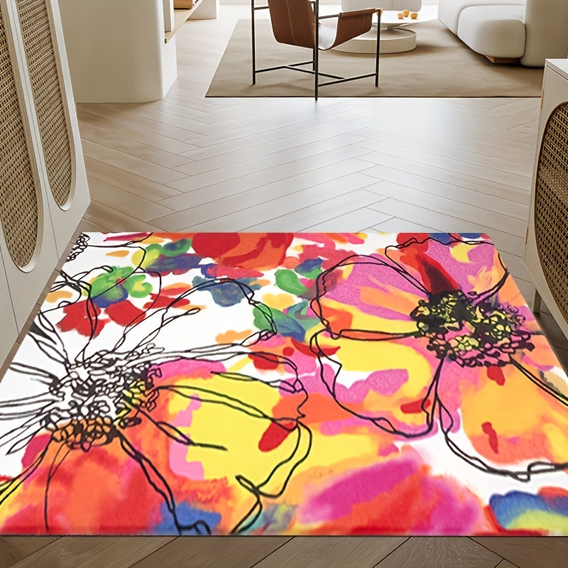 Watercolor Floral Pattern Area Rug Hand Washable Carpet