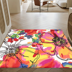 Watercolor Floral Pattern Area Rug Hand Washable Carpet