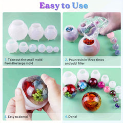 3PCS Round Ball Silicone Resin Mold for Flower Preservation
