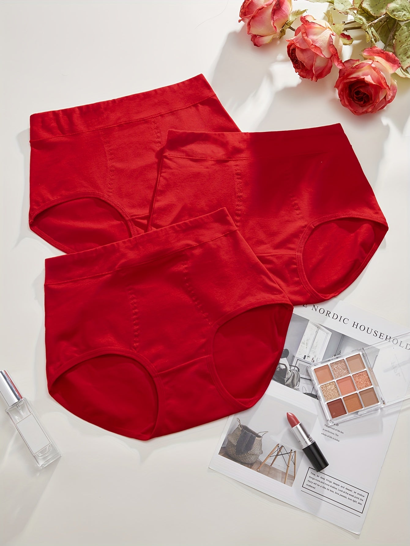 3pcs Solid Briefs Comfy & Breathable Stretchy Intimates Panties
