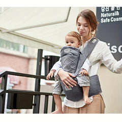 Adjustable Baby Carrier with Support Strap and Storage Grey