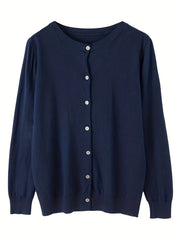 Solid Button Front Knit Cardigan Casual Long Sleeve Cardigan