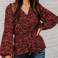 Women's Plus Boho Blouse Paisley Floral Print V Neck