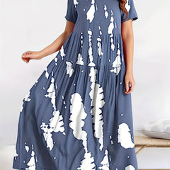 Casual Dress Women's Tie Dye Short Sleeve Maxi Smock Dress