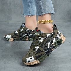 Women's Camo Pattern Sneakers Lace Up Low Top Platform Sports Shoes