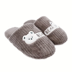 Men's Bear Slippers Soft Plush Cozy Anti-Skid Indoor Shoes