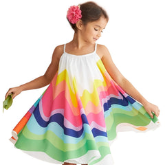 Toddler Girls Spaghetti Strap Rainbow Print Dress Baby Kids Clothes Summer