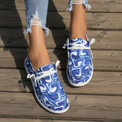 Women's Printed Canvas Lace-Up Sneakers Lightweight Low Top Shoes