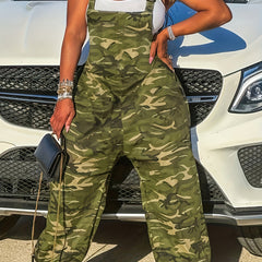 Camo Print Criss Cross Overalls