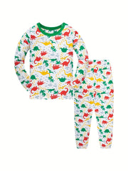 Boys Dinosaur Print Pajamas Set Long Sleeves & Bottoms